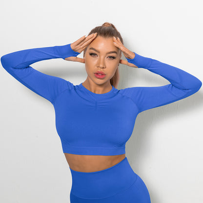Custom Sexy seamless yoga wear long sleeves High elastic pleated quick-drying long sleeve fitness yoga wear tops