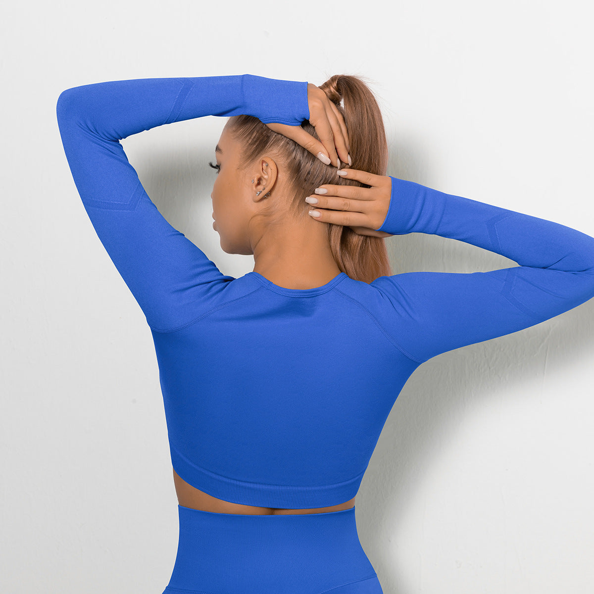 Custom Sexy seamless yoga wear long sleeves High elastic pleated quick-drying long sleeve fitness yoga wear tops
