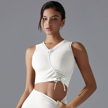 Custom  sports beautiful back underwear skin-friendly nude breathable sexy drawstring yoga vest shockproof gathered yoga bra