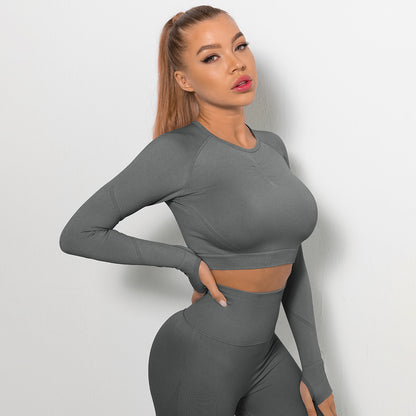 Custom Sexy seamless yoga wear long sleeves High elastic pleated quick-drying long sleeve fitness yoga wear tops