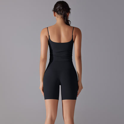 Custom double-sided brocade comfortable skin-friendly nude sports camisole vest hip-lifting fitness yoga pants bra shorts set