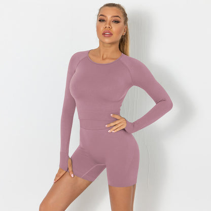 Seamless yoga suit for women running fitness tops tight breathable waist hip shorts quick-drying sports suit