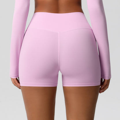 Custom  fitness shorts tummy lifting buttocks solid color sports high waist no embarrassment tight quick-drying yoga shorts