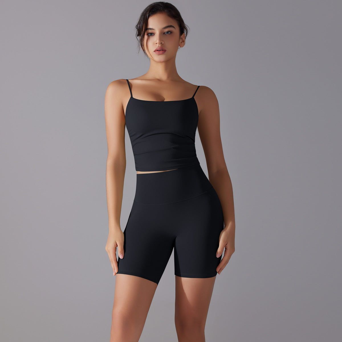 Custom double-sided brocade comfortable skin-friendly nude sports camisole vest hip-lifting fitness yoga pants bra shorts set