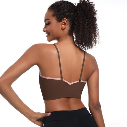 Custom  Sports bra gathered cross straps beautiful back two-tone yoga bra running fitness vest for women