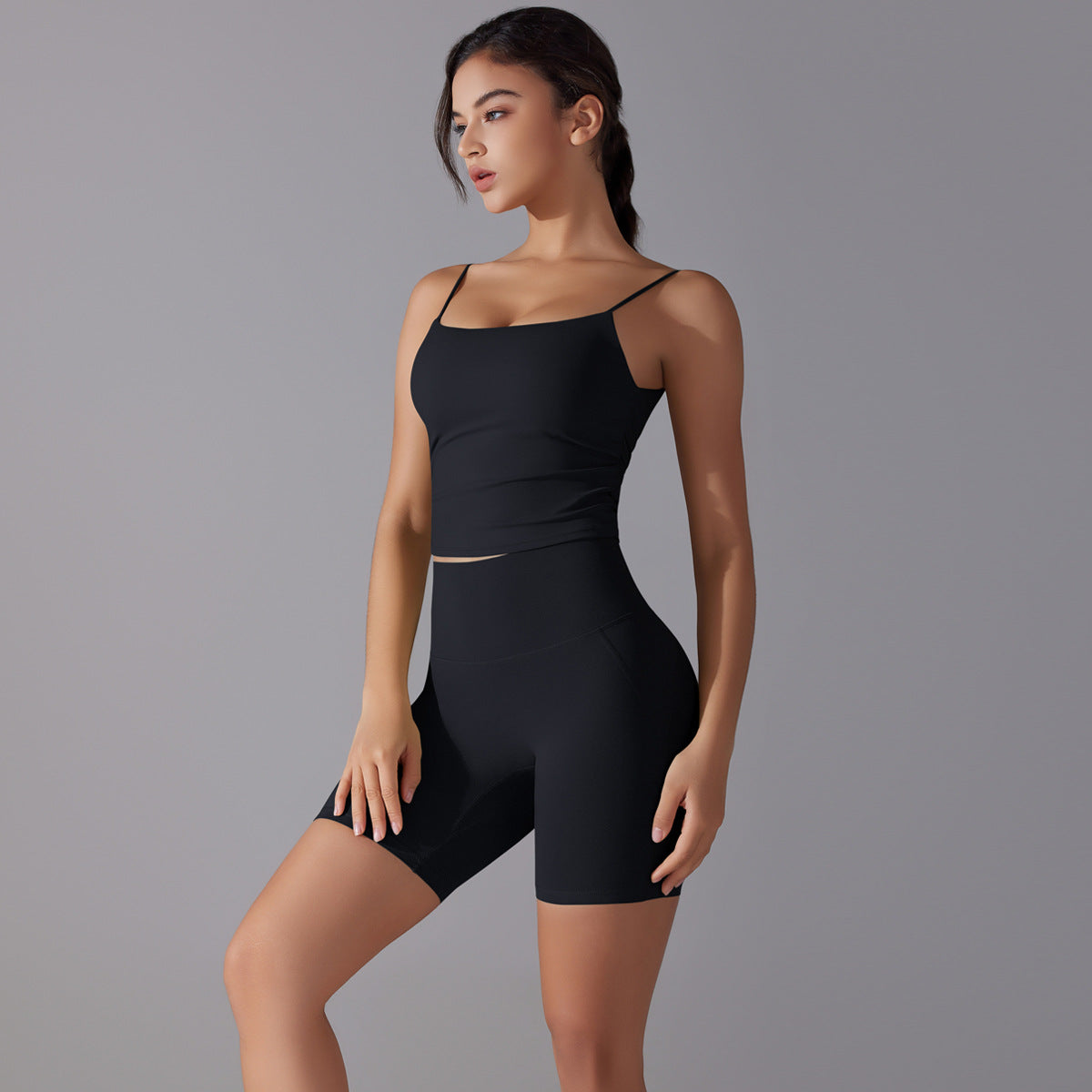 Custom double-sided brocade comfortable skin-friendly nude sports camisole vest hip-lifting fitness yoga pants bra shorts set