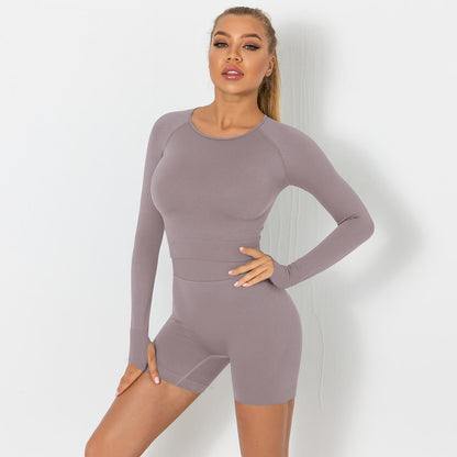 Seamless yoga suit for women running fitness tops tight breathable waist hip shorts quick-drying sports suit