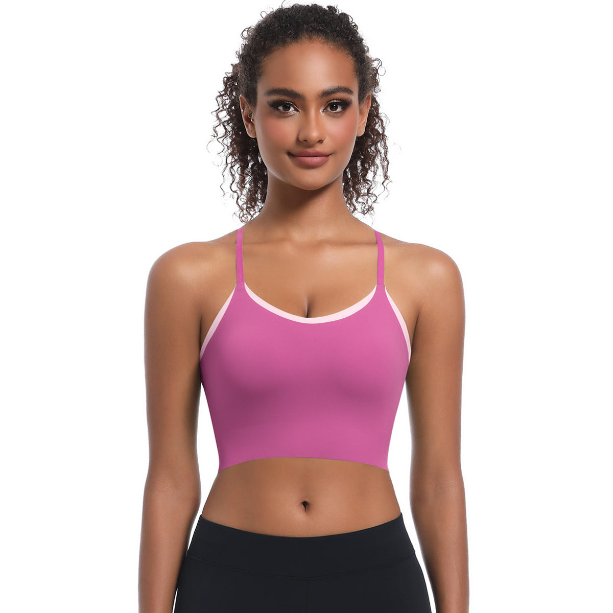 Custom  Sports bra gathered cross straps beautiful back two-tone yoga bra running fitness vest for women