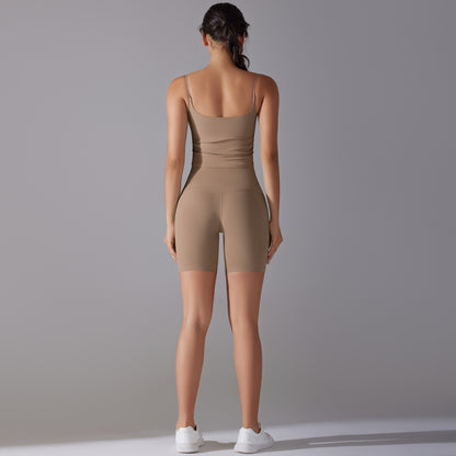 Custom double-sided brocade comfortable skin-friendly nude sports camisole vest hip-lifting fitness yoga pants bra shorts set