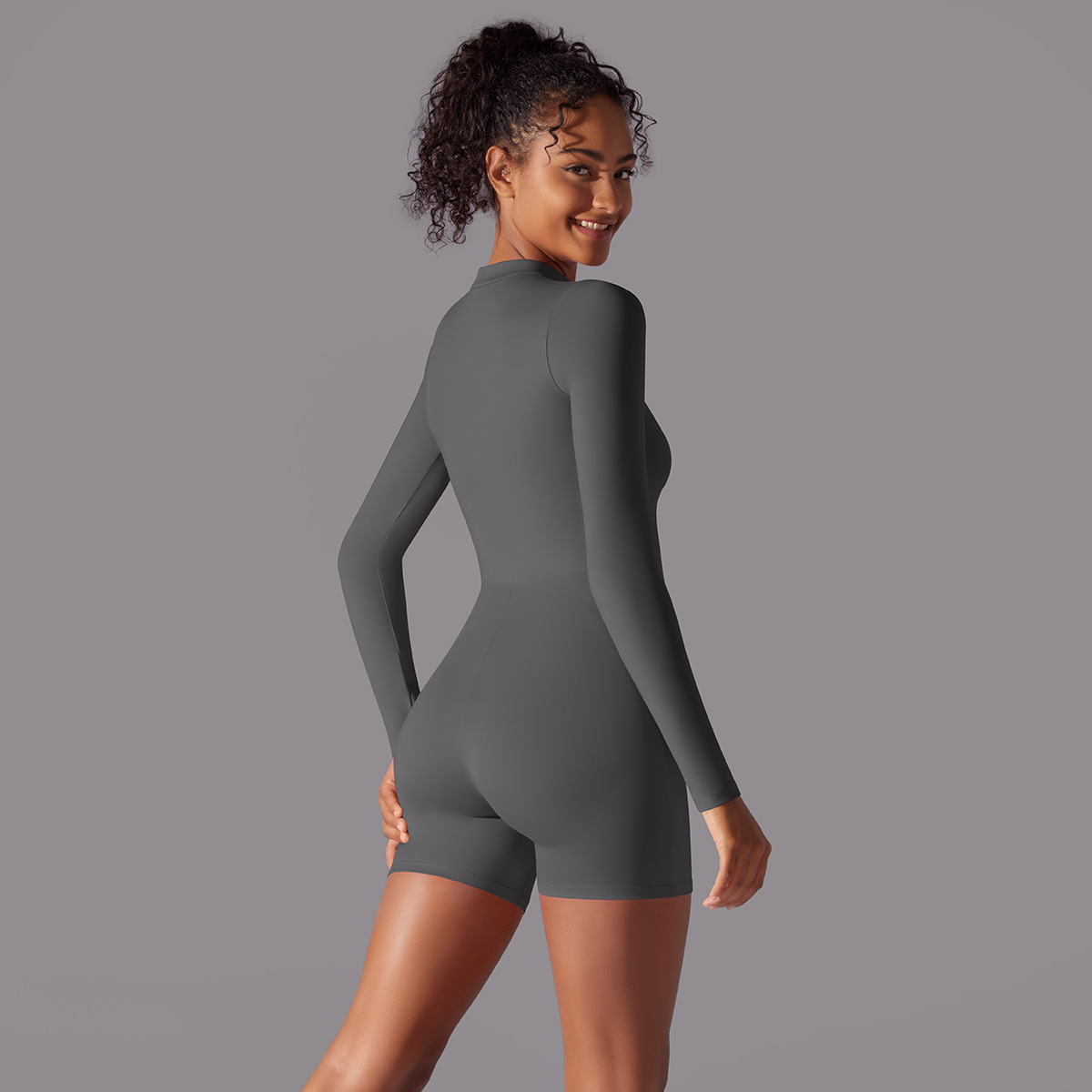 Custom New style open collar zipper long sleeve jumpsuit dance fitness sports jumpsuit sexy tight yoga suit for women