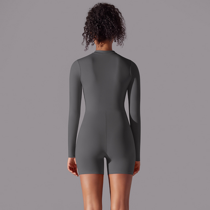 Custom New style open collar zipper long sleeve jumpsuit dance fitness sports jumpsuit sexy tight yoga suit for women