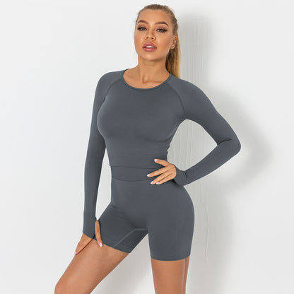 Seamless yoga suit for women running fitness tops tight breathable waist hip shorts quick-drying sports suit