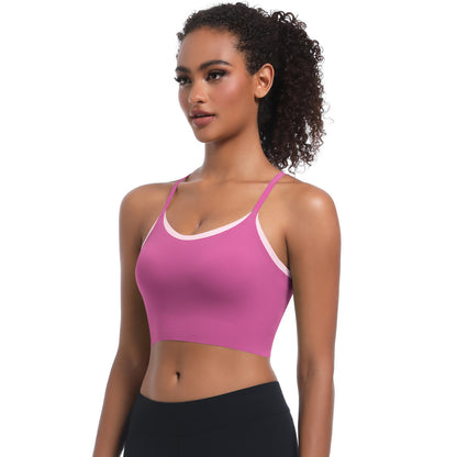 Custom  Sports bra gathered cross straps beautiful back two-tone yoga bra running fitness vest for women