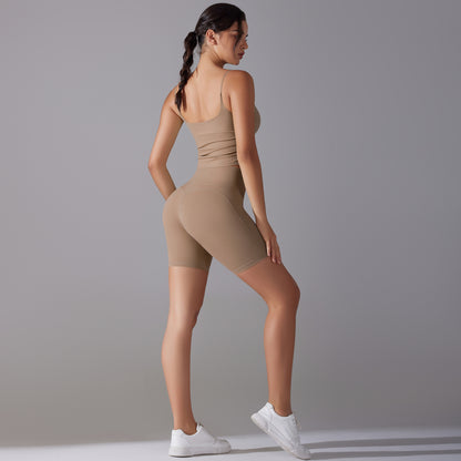 Custom double-sided brocade comfortable skin-friendly nude sports camisole vest hip-lifting fitness yoga pants bra shorts set