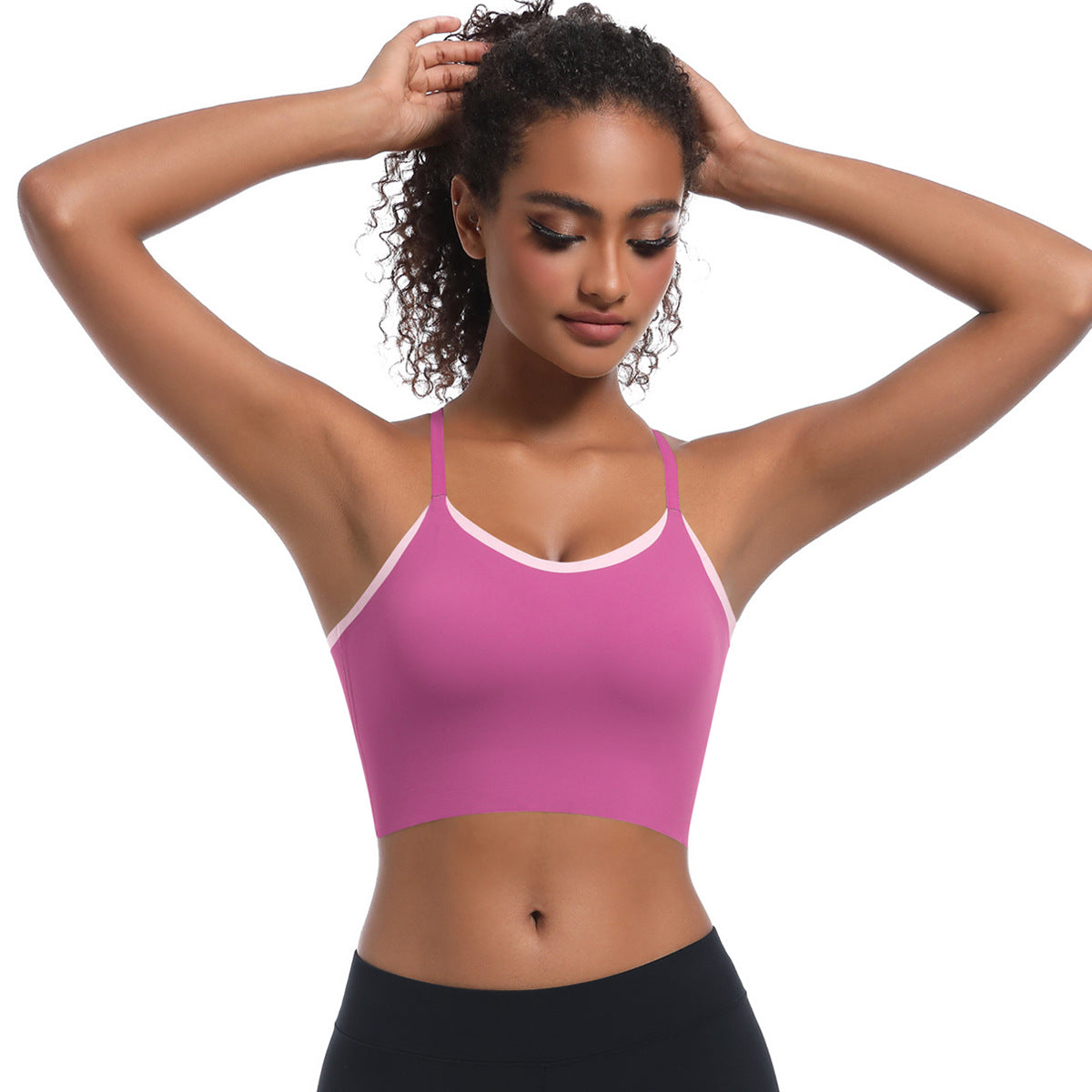 Custom  Sports bra gathered cross straps beautiful back two-tone yoga bra running fitness vest for women