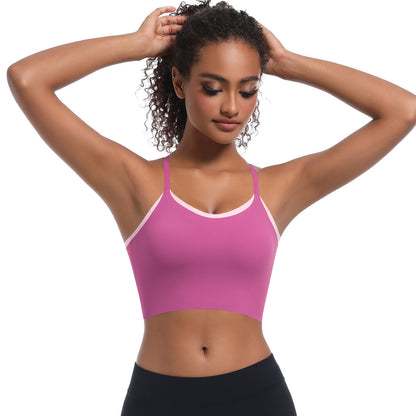 Custom  Sports bra gathered cross straps beautiful back two-tone yoga bra running fitness vest for women