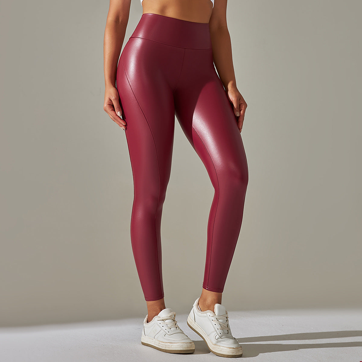Custom Spot  cross-border PU leather pants high elasticity solid color bright black tight trousers running fitness yoga pants