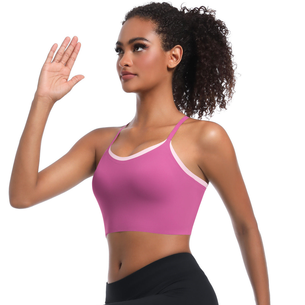 Custom  Sports bra gathered cross straps beautiful back two-tone yoga bra running fitness vest for women