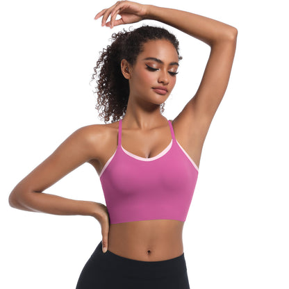 Custom  Sports bra gathered cross straps beautiful back two-tone yoga bra running fitness vest for women