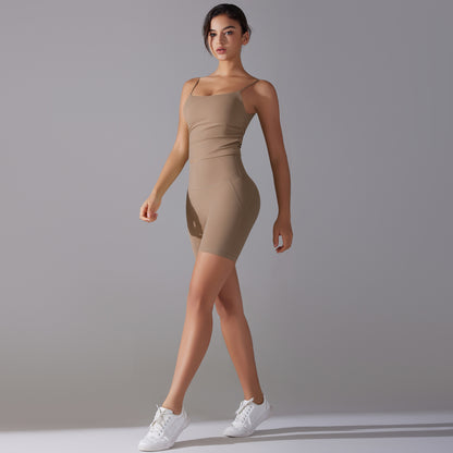 Custom double-sided brocade comfortable skin-friendly nude sports camisole vest hip-lifting fitness yoga pants bra shorts set