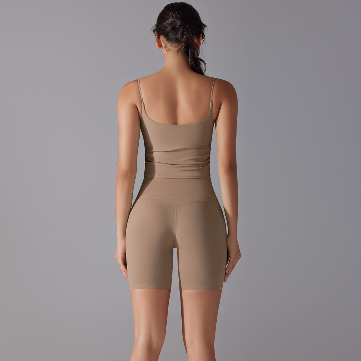 Custom double-sided brocade comfortable skin-friendly nude sports camisole vest hip-lifting fitness yoga pants bra shorts set
