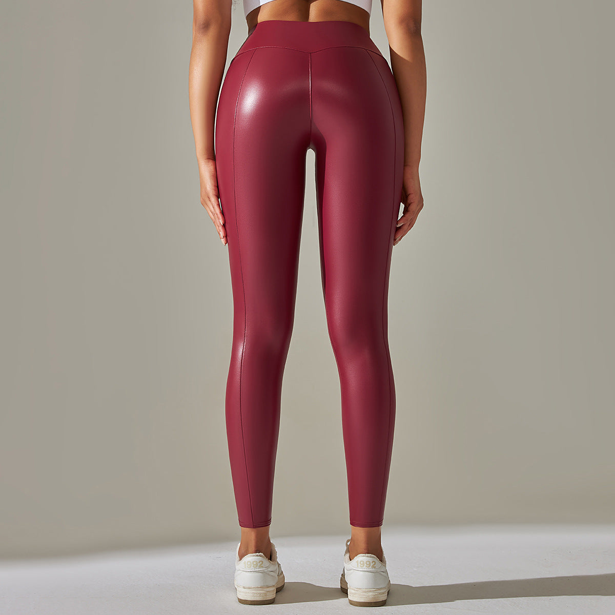 Custom Spot  cross-border PU leather pants high elasticity solid color bright black tight trousers running fitness yoga pants