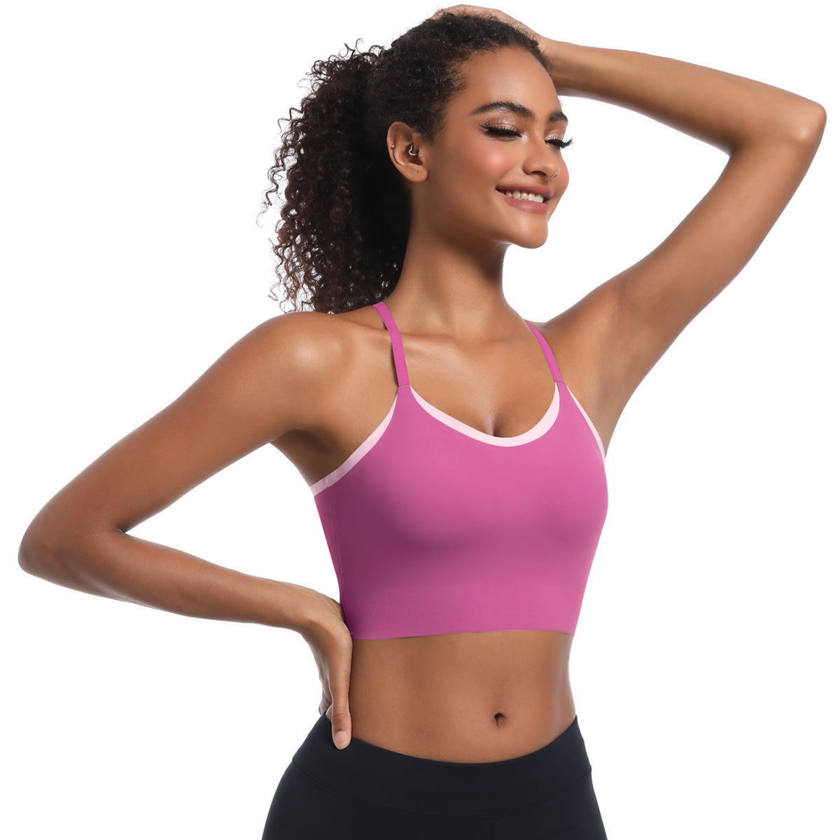 Custom  Sports bra gathered cross straps beautiful back two-tone yoga bra running fitness vest for women