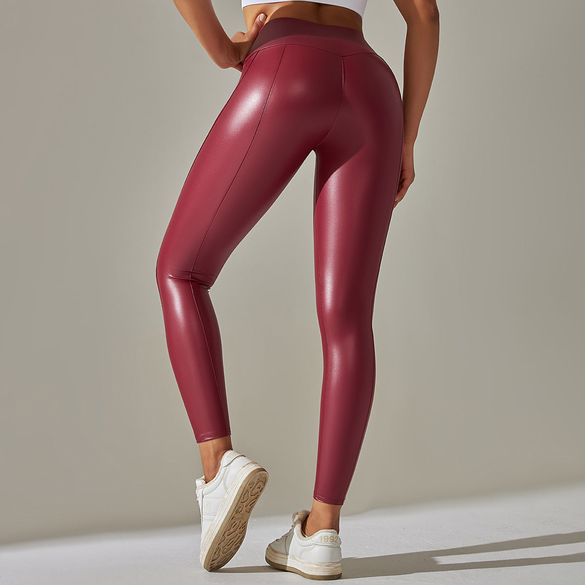 Custom Spot  cross-border PU leather pants high elasticity solid color bright black tight trousers running fitness yoga pants