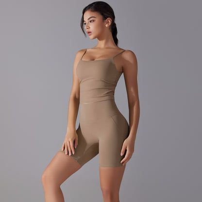 Custom double-sided brocade comfortable skin-friendly nude sports camisole vest hip-lifting fitness yoga pants bra shorts set