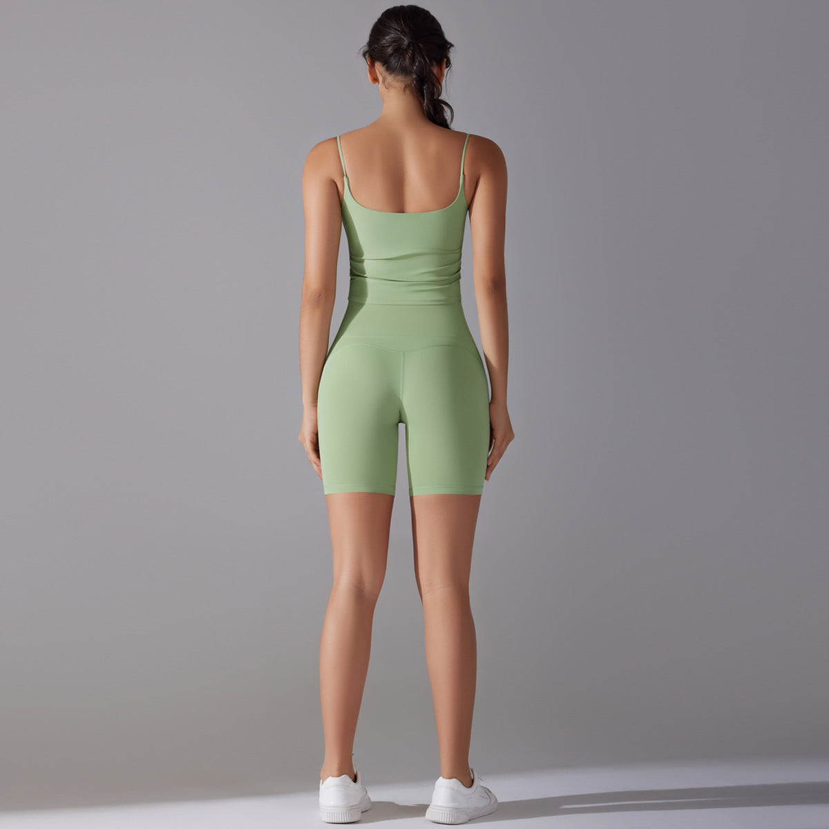Custom double-sided brocade comfortable skin-friendly nude sports camisole vest hip-lifting fitness yoga pants bra shorts set