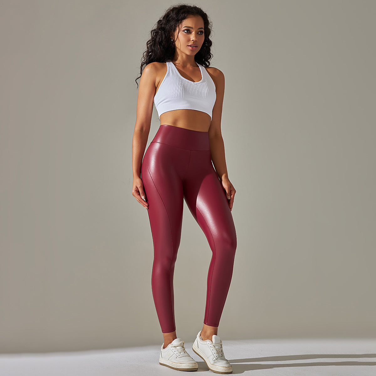 Custom Spot  cross-border PU leather pants high elasticity solid color bright black tight trousers running fitness yoga pants
