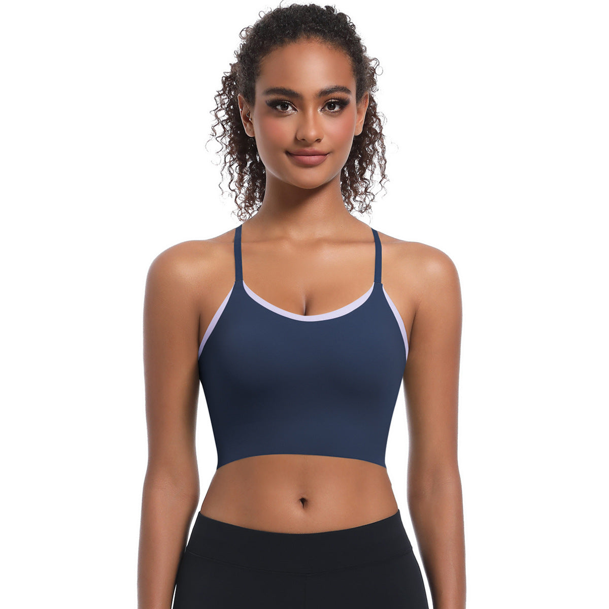Custom  Sports bra gathered cross straps beautiful back two-tone yoga bra running fitness vest for women