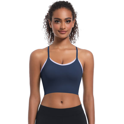 Custom  Sports bra gathered cross straps beautiful back two-tone yoga bra running fitness vest for women