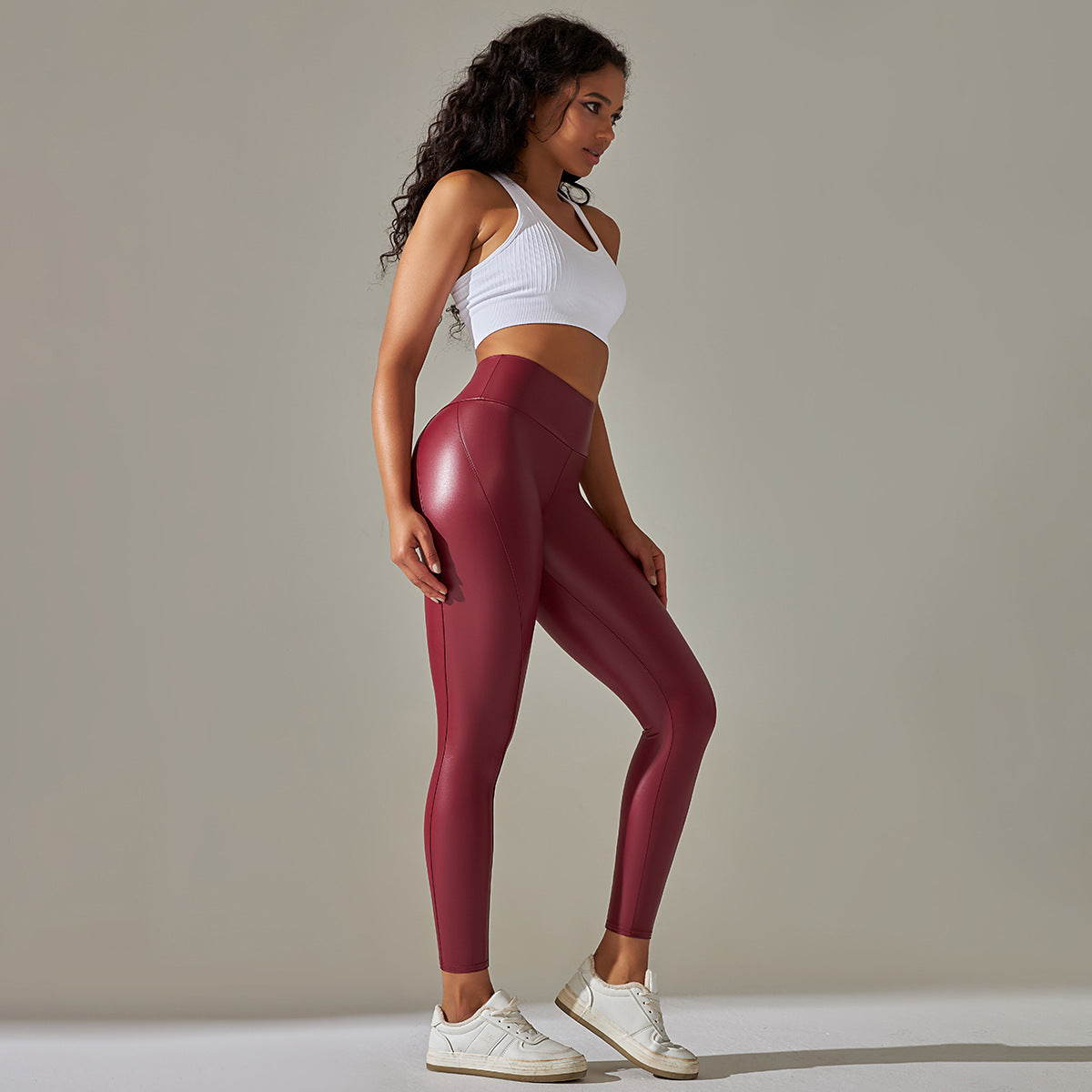 Custom Spot  cross-border PU leather pants high elasticity solid color bright black tight trousers running fitness yoga pants