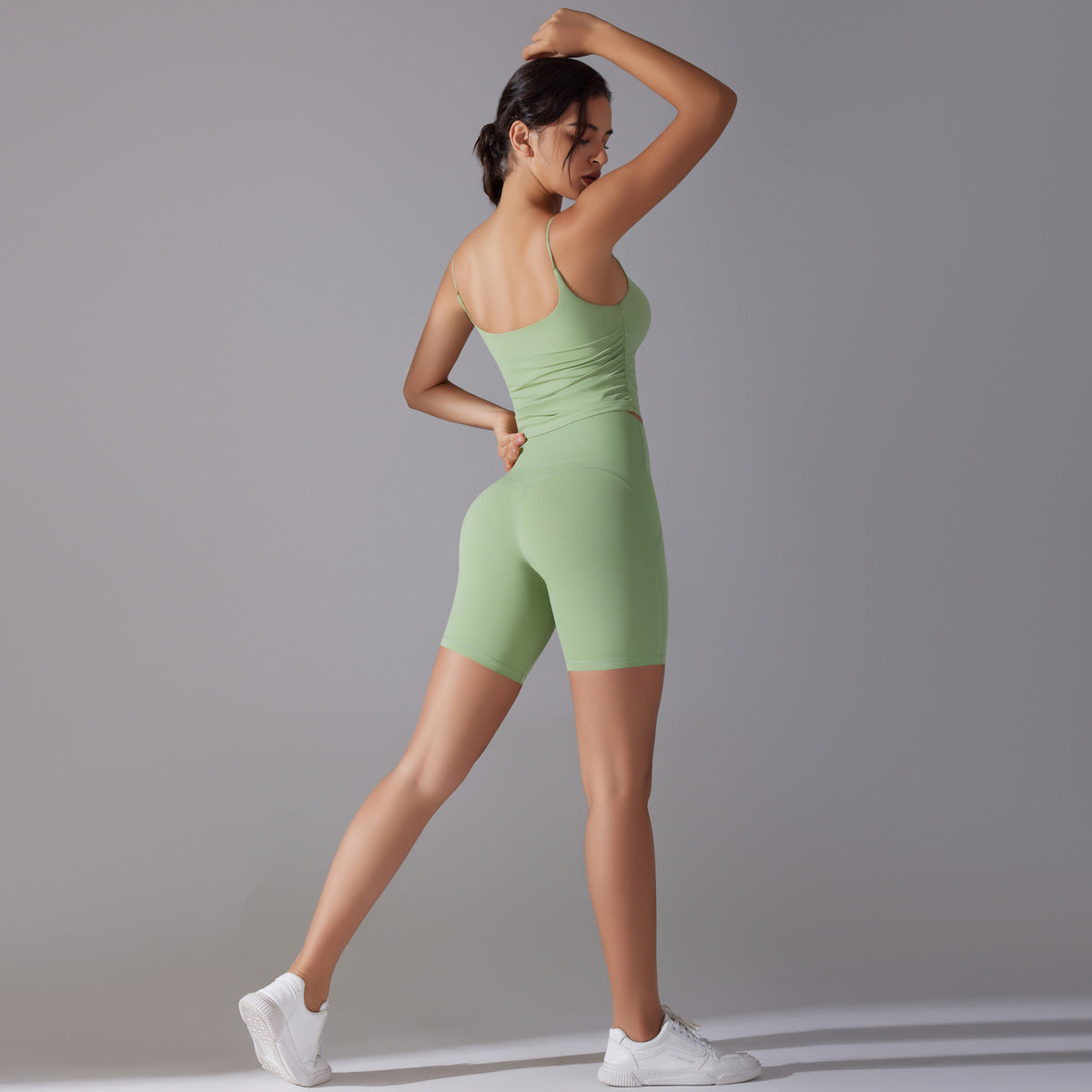 Custom double-sided brocade comfortable skin-friendly nude sports camisole vest hip-lifting fitness yoga pants bra shorts set