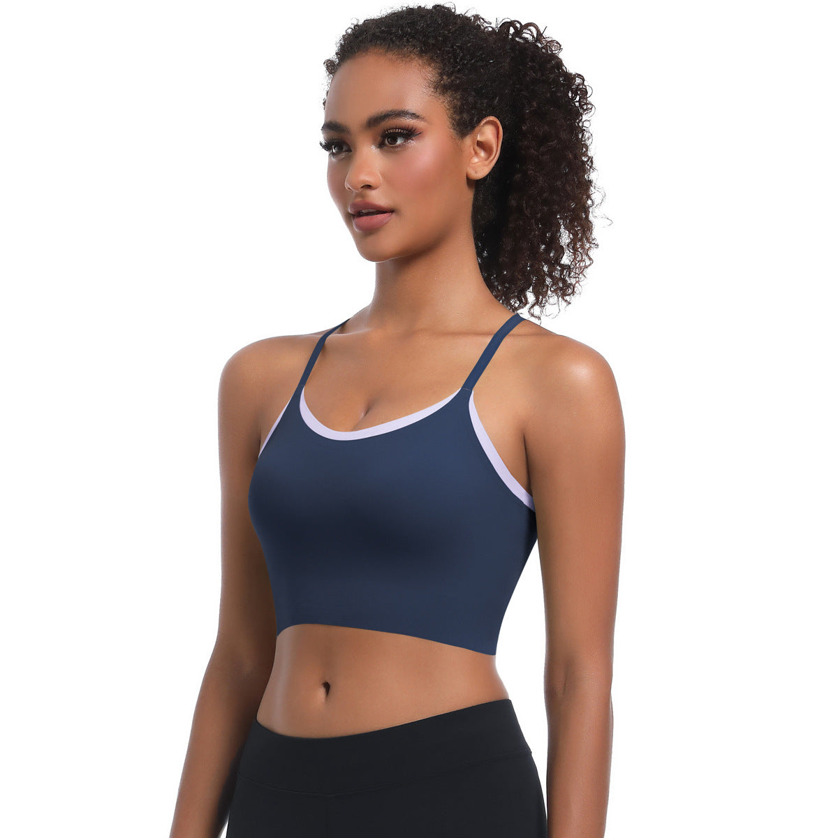 Custom  Sports bra gathered cross straps beautiful back two-tone yoga bra running fitness vest for women