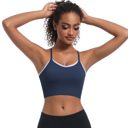 Custom  Sports bra gathered cross straps beautiful back two-tone yoga bra running fitness vest for women