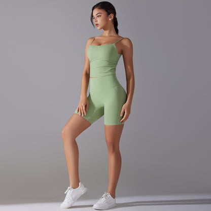 Custom double-sided brocade comfortable skin-friendly nude sports camisole vest hip-lifting fitness yoga pants bra shorts set