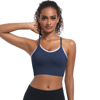 Custom  Sports bra gathered cross straps beautiful back two-tone yoga bra running fitness vest for women