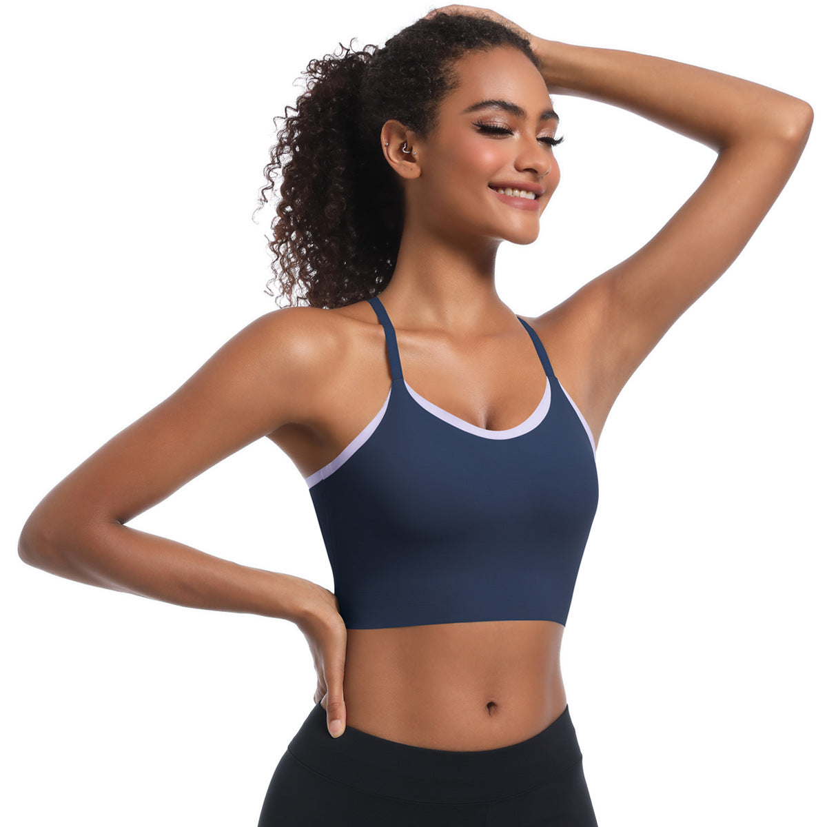 Custom  Sports bra gathered cross straps beautiful back two-tone yoga bra running fitness vest for women