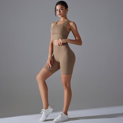 Custom Spot seamless back beauty underwear high waist hip lift skin-friendly slimming shaping sports shorts running fitness yoga set