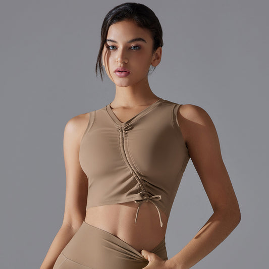 Custom  sports beautiful back underwear skin-friendly nude breathable sexy drawstring yoga vest shockproof gathered yoga bra