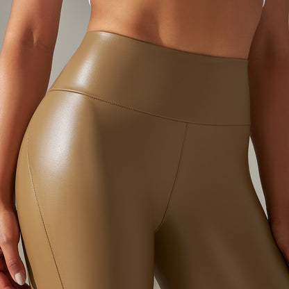 Custom Spot  cross-border PU leather pants high elasticity solid color bright black tight trousers running fitness yoga pants