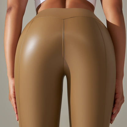 Custom Spot  cross-border PU leather pants high elasticity solid color bright black tight trousers running fitness yoga pants