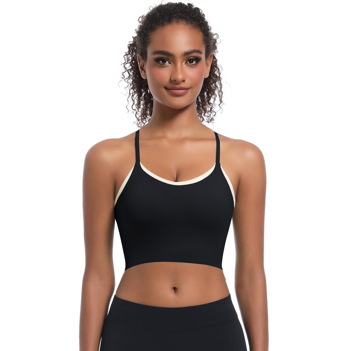 Custom  Sports bra gathered cross straps beautiful back two-tone yoga bra running fitness vest for women