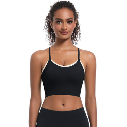 Custom  Sports bra gathered cross straps beautiful back two-tone yoga bra running fitness vest for women