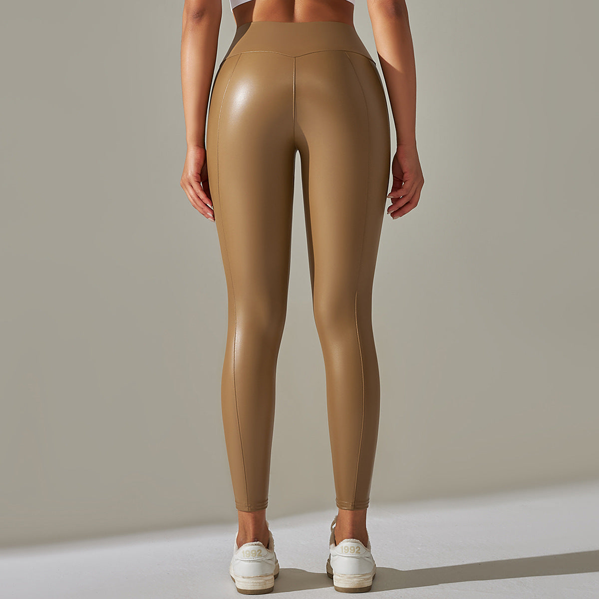 Custom Spot  cross-border PU leather pants high elasticity solid color bright black tight trousers running fitness yoga pants