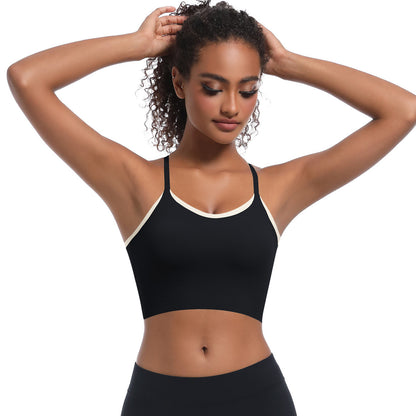 Custom  Sports bra gathered cross straps beautiful back two-tone yoga bra running fitness vest for women