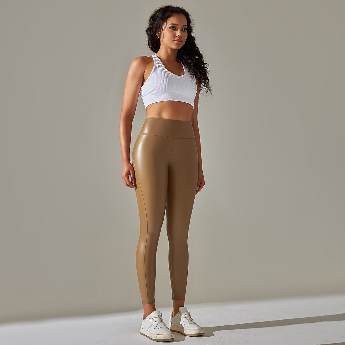 Custom Spot  cross-border PU leather pants high elasticity solid color bright black tight trousers running fitness yoga pants
