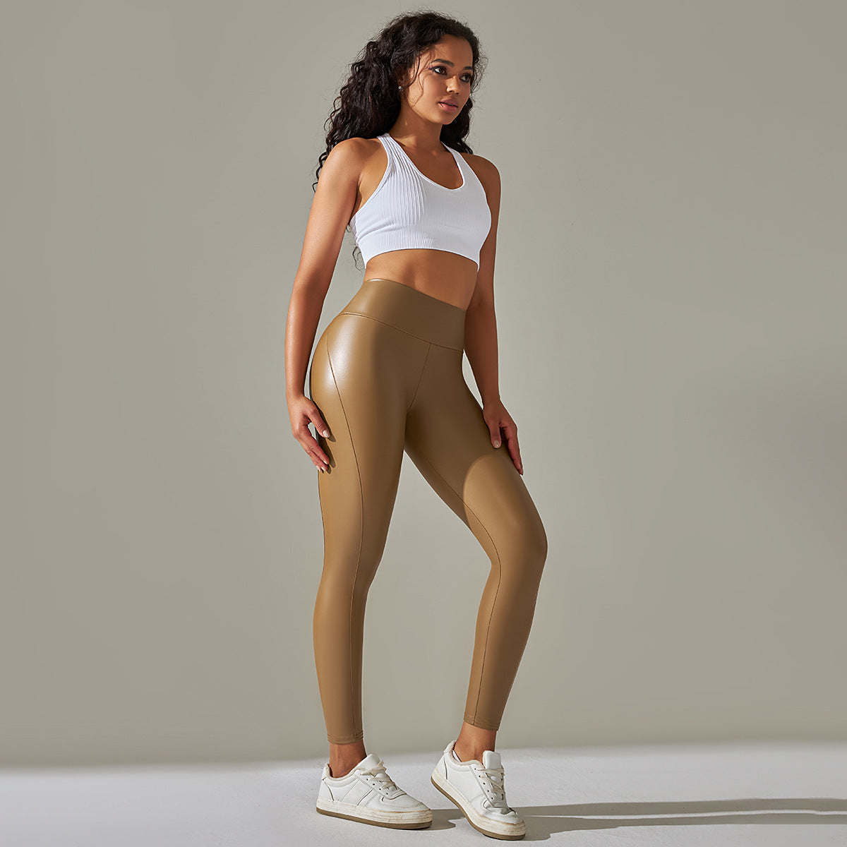 Custom Spot  cross-border PU leather pants high elasticity solid color bright black tight trousers running fitness yoga pants